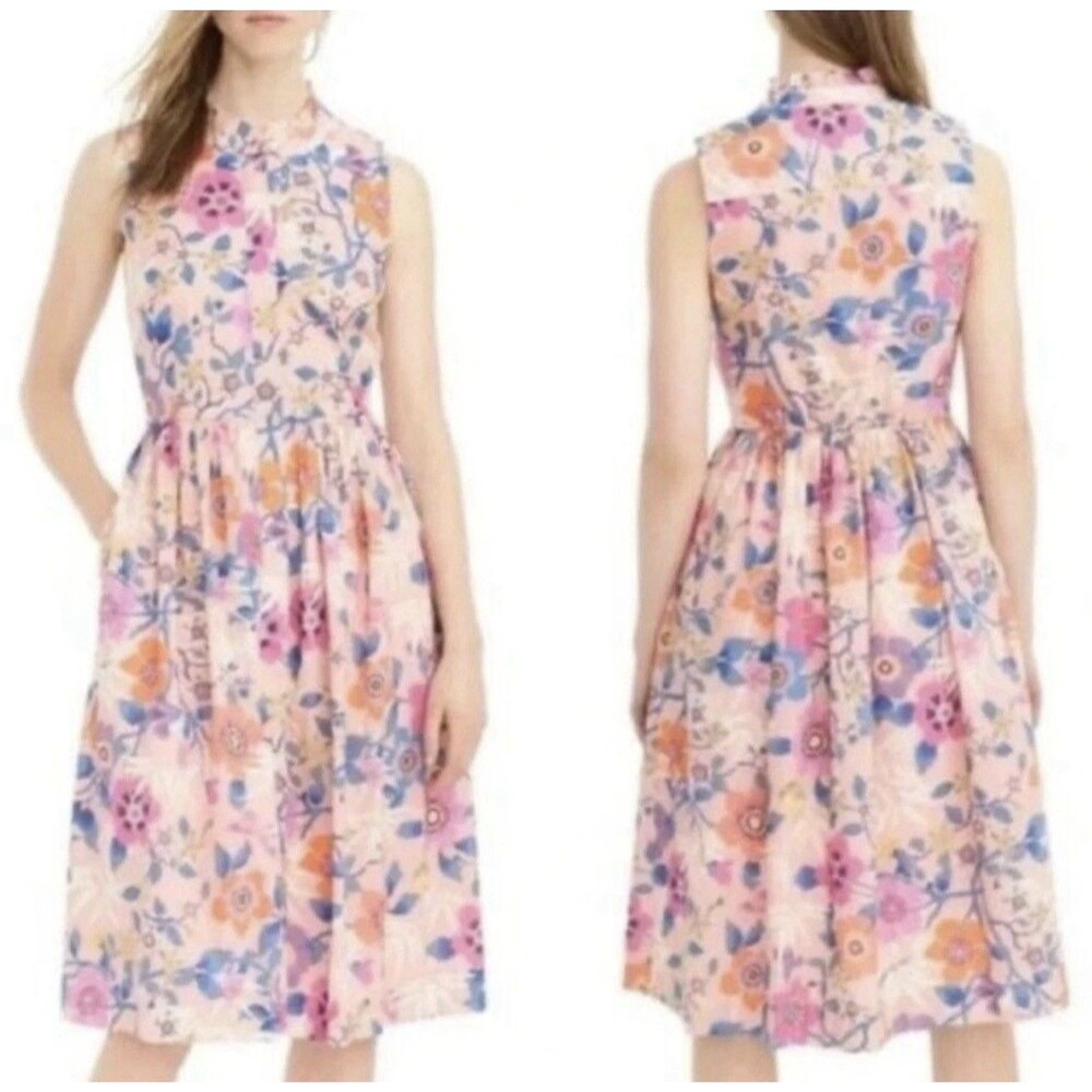 J.Crew Women’s Dress Liberty Pavilion Colorful‎ Floral Print Mid Size 16 Tall